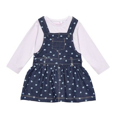 bluezoo Baby girls' navy and pink pinafore and t-shirt set